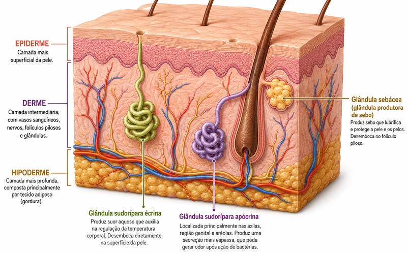 Corte transversal pele glandulas suor cc